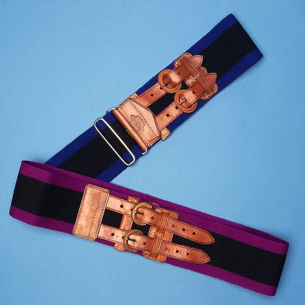 Two broad football belts, striped in bright colours, early 20th century