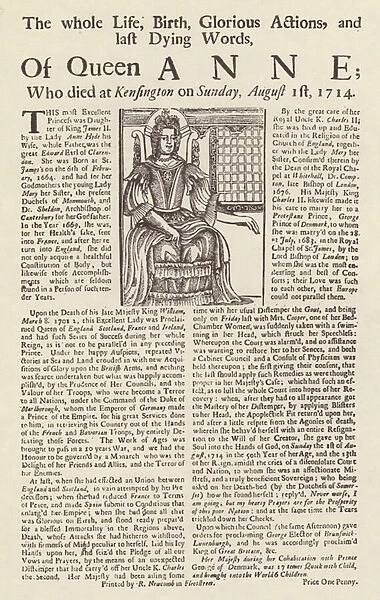Broadside published on the death of Queen Anne (litho)