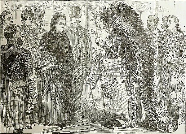 Buffalo Bill and the Queen Victoria at the Will West Show of the great American Exhibition, 1887 (engraving)The Sioux Chief Red Shirt, presented to the Queen, 1887 (engraving)