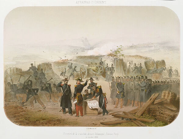 Building a Trench in front of Sebastopol, 10th October 1854, 1854 (colour lithograph)