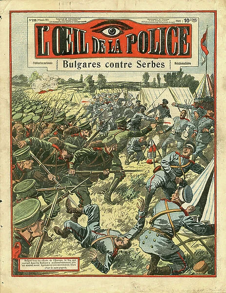 Bulgarians vs. Serbs - Cover of 'The Eye of the Police', 1913 (engraving)