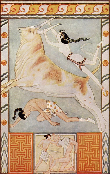 The Bull Baiters, illustration from Myths of Crete and Pre-Hellenic Europe