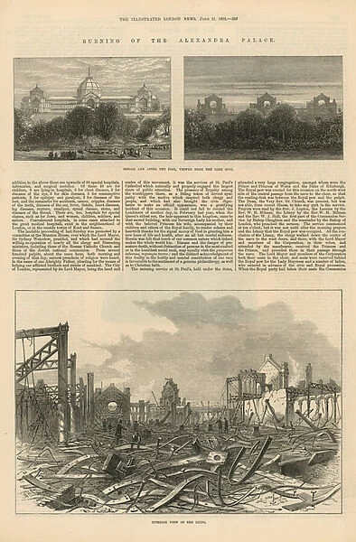 The burning of Alexandra Palace (engraving)