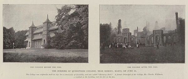 The Burning of Queenwood College, near Romsey, Hants, on 10 June (b  /  w photo)