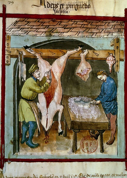 Butchery: the equarrising of a pig. Illumination from the milking of medicine