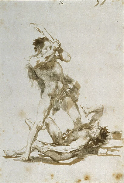 Cain and Abel (brush & brown wash on paper)