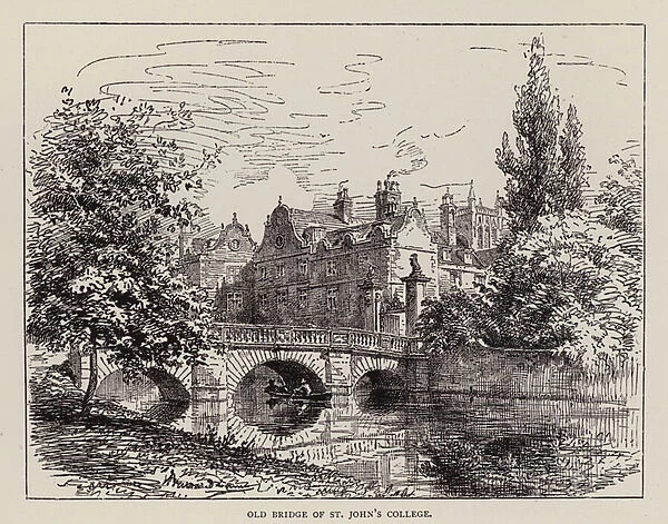 Cambridge: Old Bridge of St Johns College (etching)