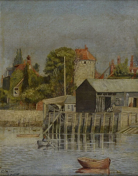 A Canal Side with Boatyard, 1884 (oil on canvas)