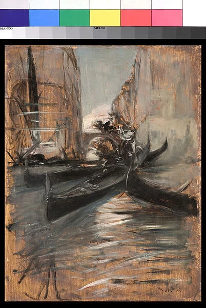 Canal in Venice with gondolas, 1899-1913 (oil on panel)