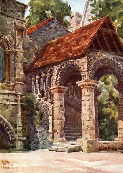 Canterbury, the Norman Stairway (colour litho)