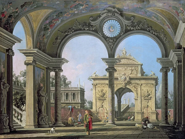 Capriccio of a triumphal arch seen through an ornate archway, c. 1750 (oil on canvas)