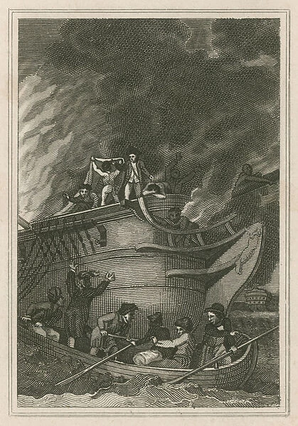 Captain George Farmers heroism at the Action of 6 October 1779 (engraving)