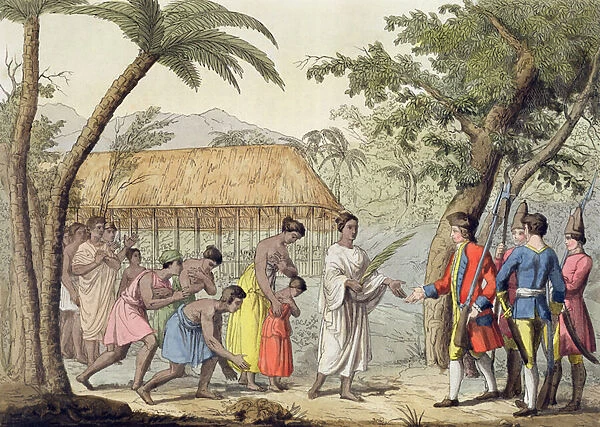 Captain Samuel Wallis (1728-1830) being received by Queen Oberea on the Island of Tahiti