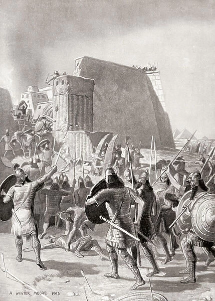 The capture of Memphis, Egypt by the Assyrian king Esarhaddon, 671 BC