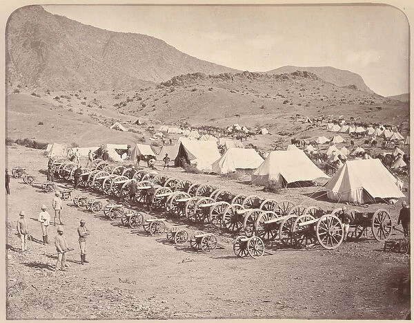 Captured guns from Ali Musjid parked on Shergai Heights, 1878 (b  /  w photo)