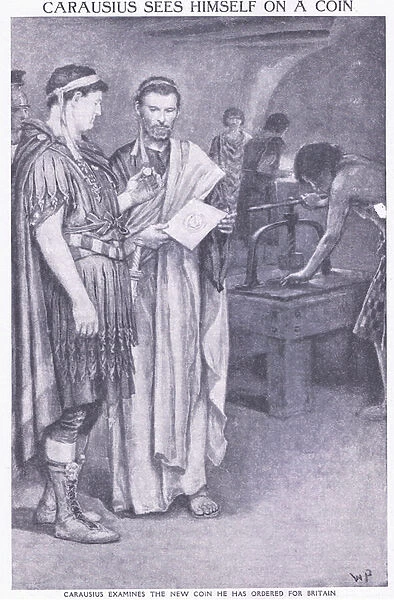 Carausius sees himself on a coin he has ordered for Britain (litho)