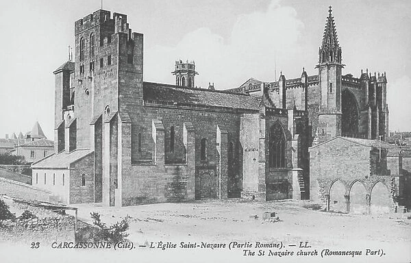 Carcassonne: L'Eglise Saint-Nazaire, Partie Romane (b / w photo)