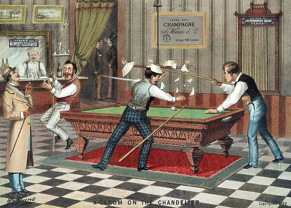 A Carom on the Chandelier, pub. 1882 (colour litho)