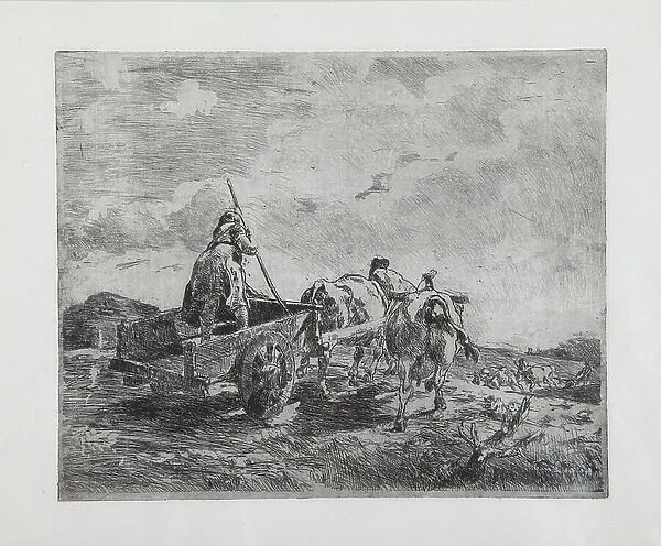 Cart with Oxen (etching and aquatint on paper, plate)