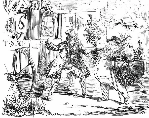 A cartoon commenting on the standard of service experienced by bus passengers due to the acute rivalry between the London omnibus companies. Illustrated by John Leech (1817-1864) an English caricaturist and illustrator, 19th century