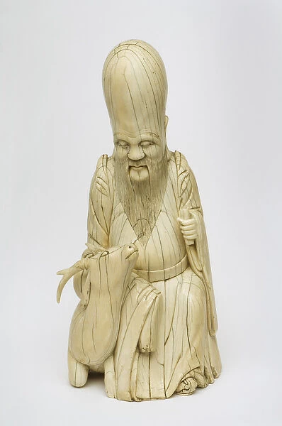 Carved Ivory figure of Shou Xing seated with deer, c. 1580-1644 (ivory)