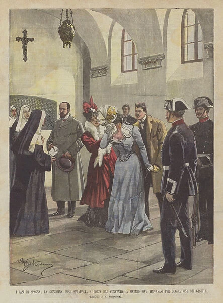 The Cases Of Spain, Miss Ubao Forcibly Torn From The Convent, In Madrid, Where She Was... (colour litho)