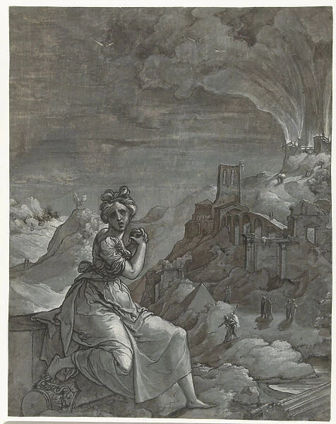 Cassandra mourns the destruction of Troy, 1550-55 (pen on paper)