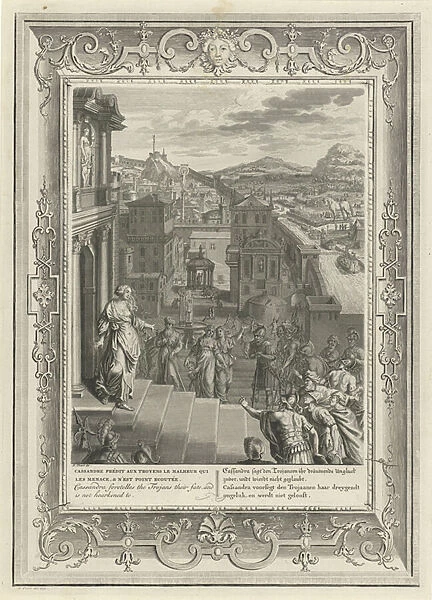 Cassandra predicts the downfall of Troy, 1731 (engraving)
