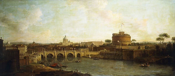 Castel Sant Angelo and Ponte Sant Angelo, Rome, (oil on canvas)