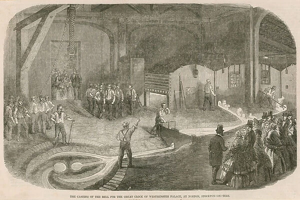 The casting of the great clock of Westminster Palace at Norton, Stockton-on-Tees (engraving)
