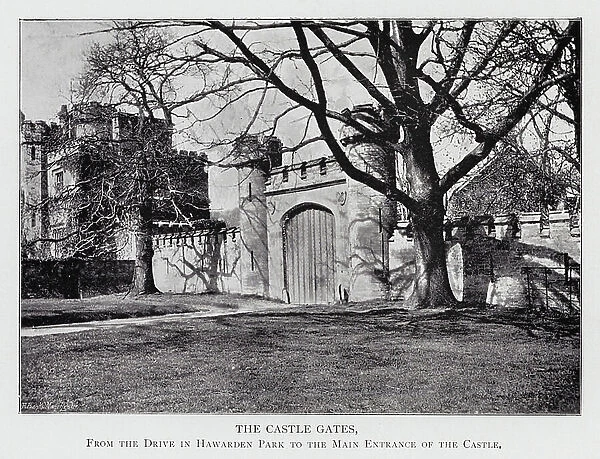 The Castle Gates, From the Drive in Hawarden Park to the Main Entrance of the Castle (b / w photo)