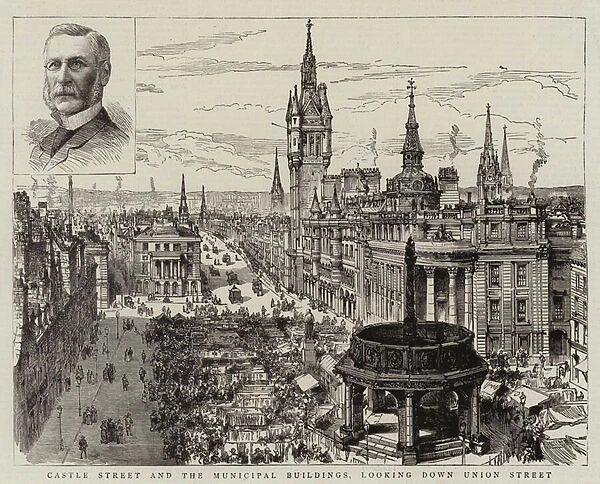 Castle Street and the Municipal Buildings, looking down Union Street (engraving)