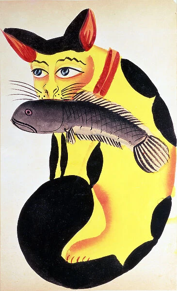 A cat with a fish in its mouth, from the Rudyard Kipling collection, Calcutta, c