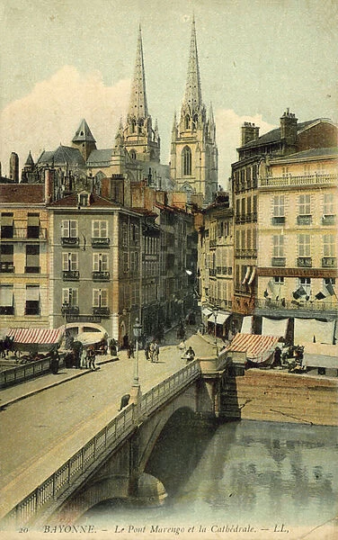 The Cathedral and the Marengo Bridge, Bayonne (colour photo)