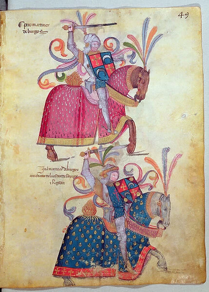 Two cavaliers, from the Libro de Los Caballeros de Santiago (vellum)