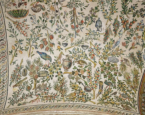 Ceiling decoration with flowers and birds (mosaic)