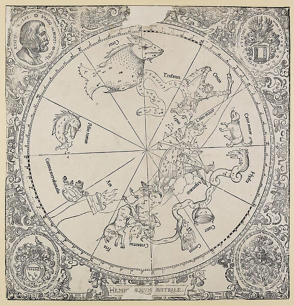 The celestial chart of the southern hemisphere (woodcut)