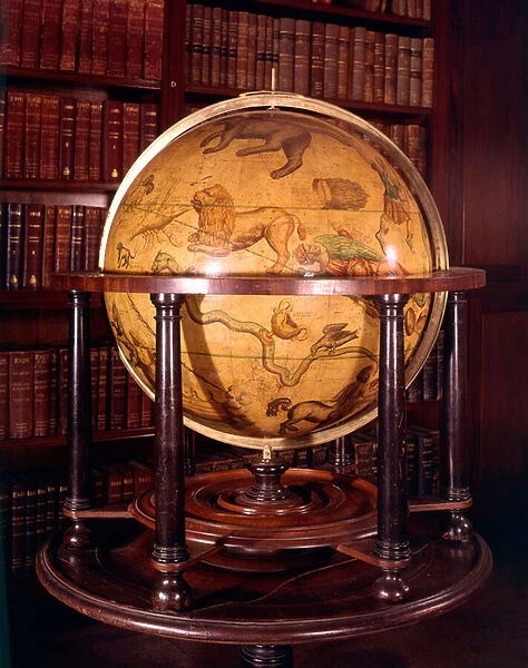 Celestial globe with depictions of animals and other creatures representing signs of the zodiac