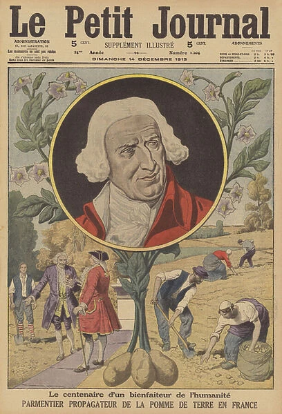 Centenary of the death of Antoine-Auguste Parmentier, French promoter of the use of the potato as a source of food (colour litho)