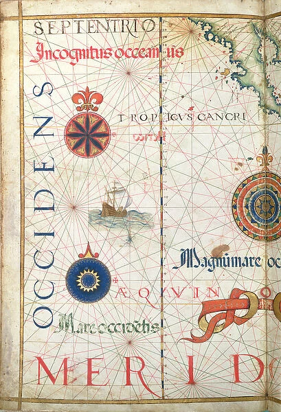 Central America and the Pacific, detail from a world atlas, 1565 (vellum)