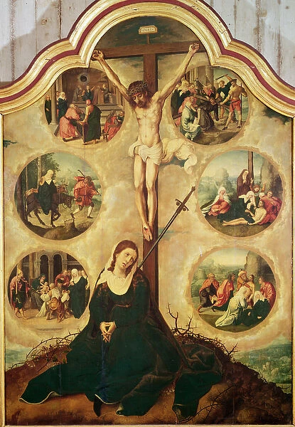 Central panel of a triptych depicting The Seven Sorrows of the Virgin, c. 1520-35