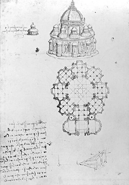 Centralised church, and maritime engineering, Fol. 5v from Codex Ashburnham
