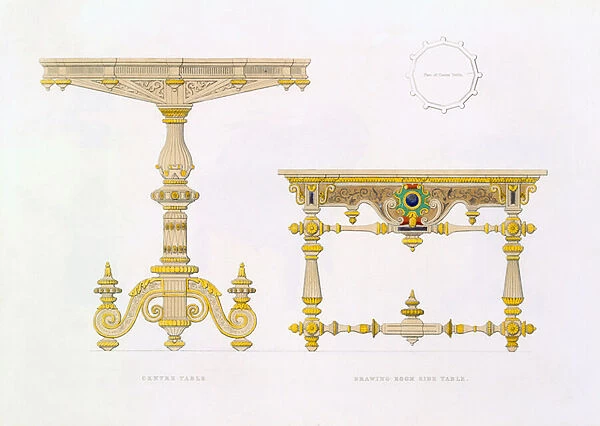 Centre Table and Drawing Room Side Table, 1833 (colour litho)