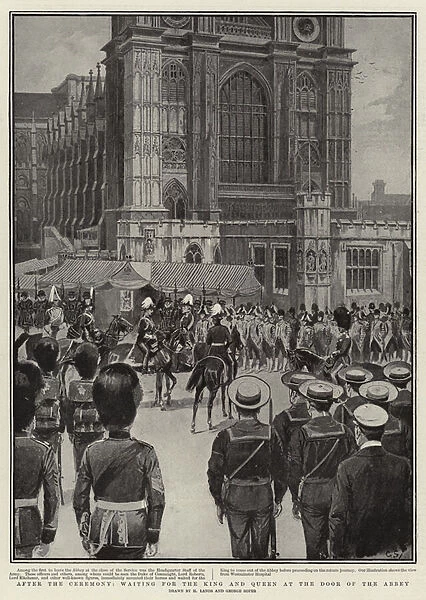 After the Ceremony, waiting for the King and Queen at the Door of the Abbey (litho)