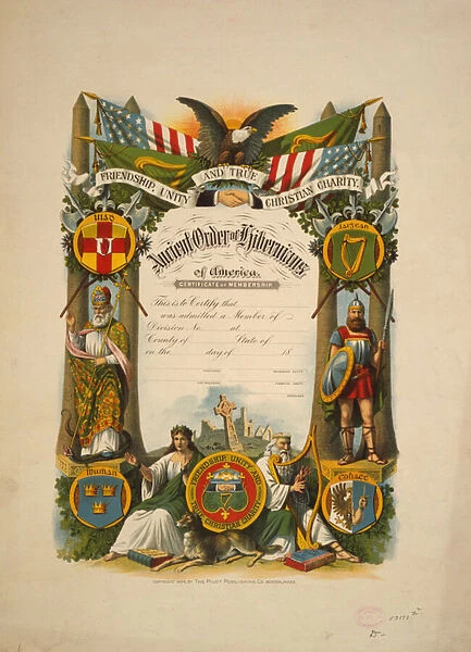 Certificate of membership in Ancient Order of Hibernians of America, c