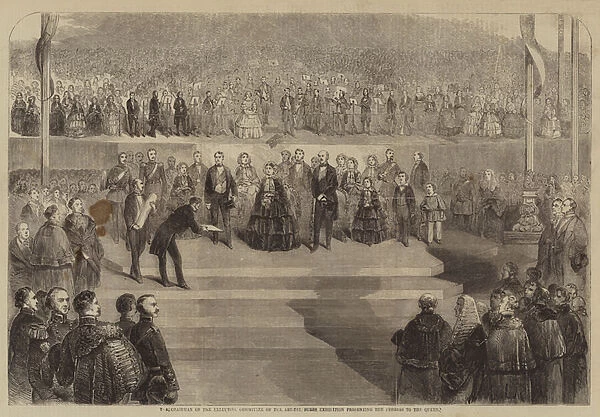 The Chairman of the Executive Committee of the Art-Treasures Exhibition presenting the Address to the Queen (engraving)