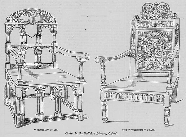 Chairs in the Bodleian Library, Oxford (engraving)