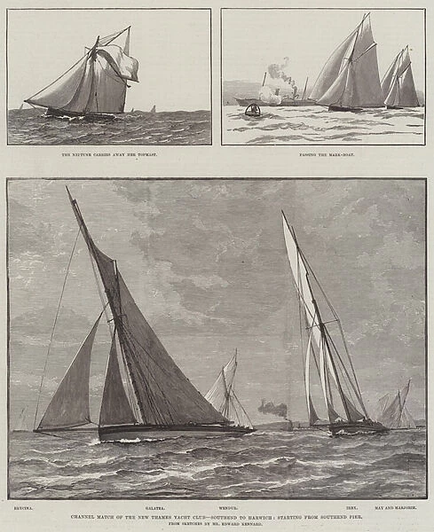 Channel Match of the New Thames Yacht Club, Southend to Harwich, starting from Southend Pier (engraving)
