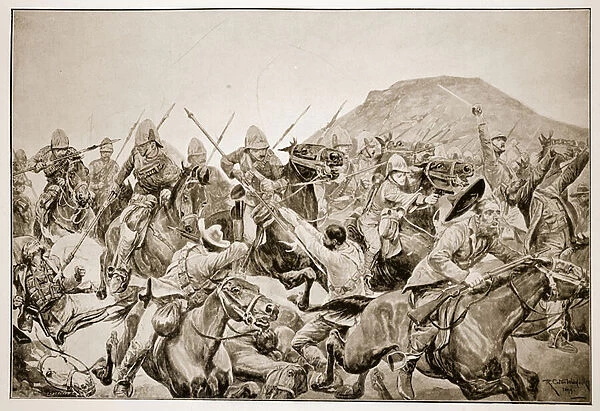 Charge of the 5th Lancers at the Battle of Elandslaagte (litho)