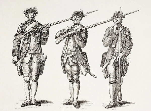How to charge a musket, from a French instruction book of 1776, from XVIII Siecle Institutions
